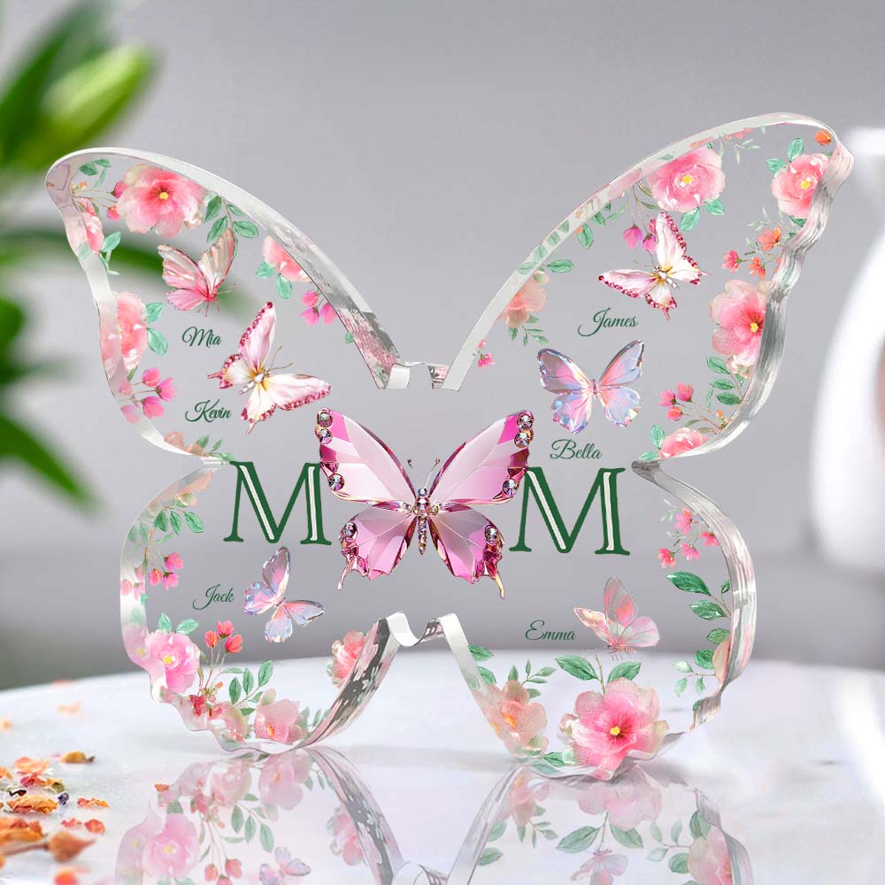 Mom And Children Butterflies - Personalized Mother Custom Shaped Acrylic Plaque
