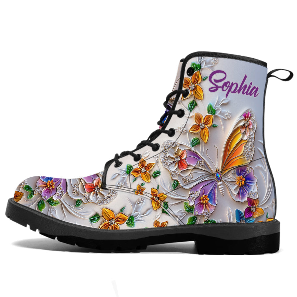 Walk With Faith - Personalized Butterfly Leather Boots