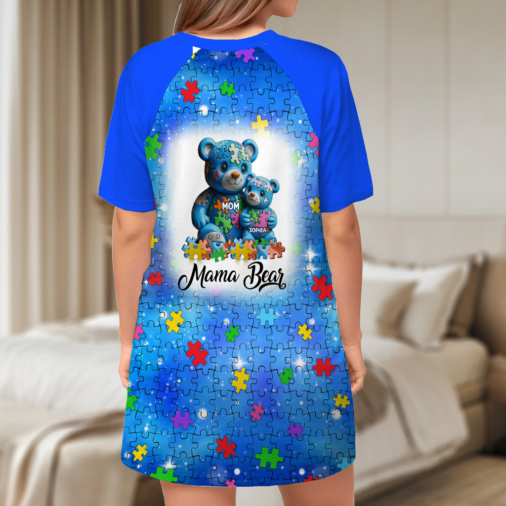 Mama Bear - Personalized Autism Awareness Sleep T-shirt Dress