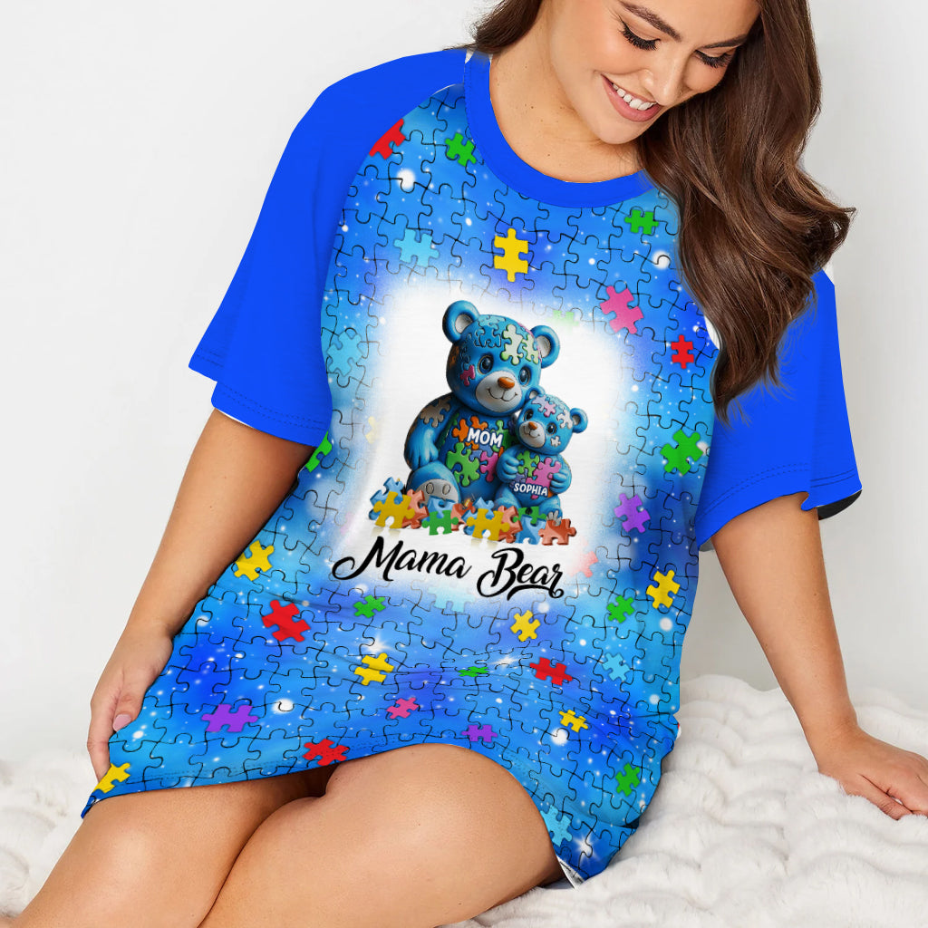 Mama Bear - Personalized Autism Awareness Sleep T-shirt Dress