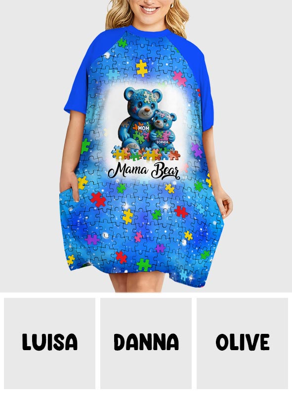 Mama Bear - Personalized Autism Awareness Sleep T-shirt Dress