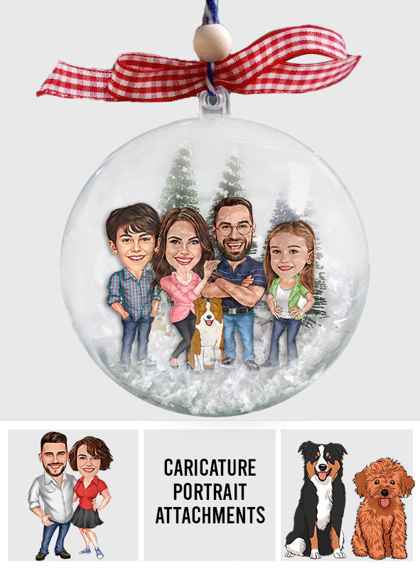 Funny Caricature Portrait - Personalized Family Snow Globe Ornament
