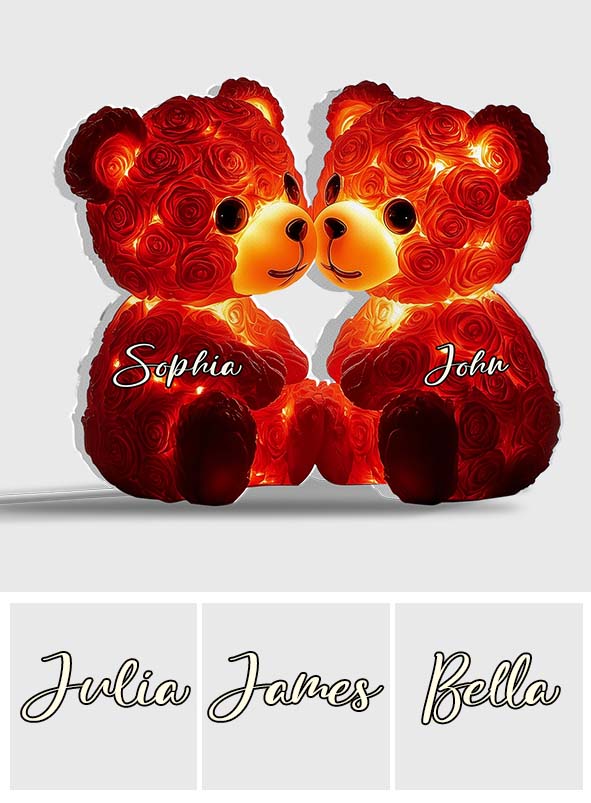 Cute Red Roses Bear Couple - Personalized Couple Shaped Light Box