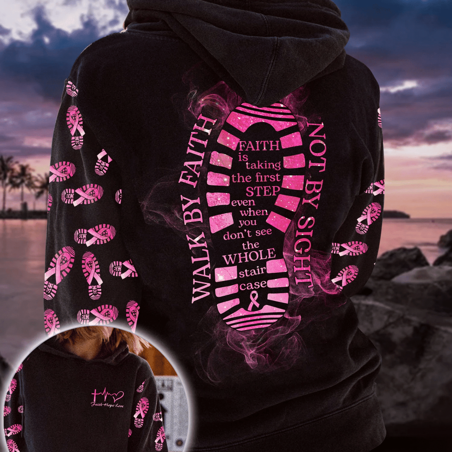 Walk By Faith Not By Sight - Breast Cancer Awareness All Over T-shirt and Hoodie 0822