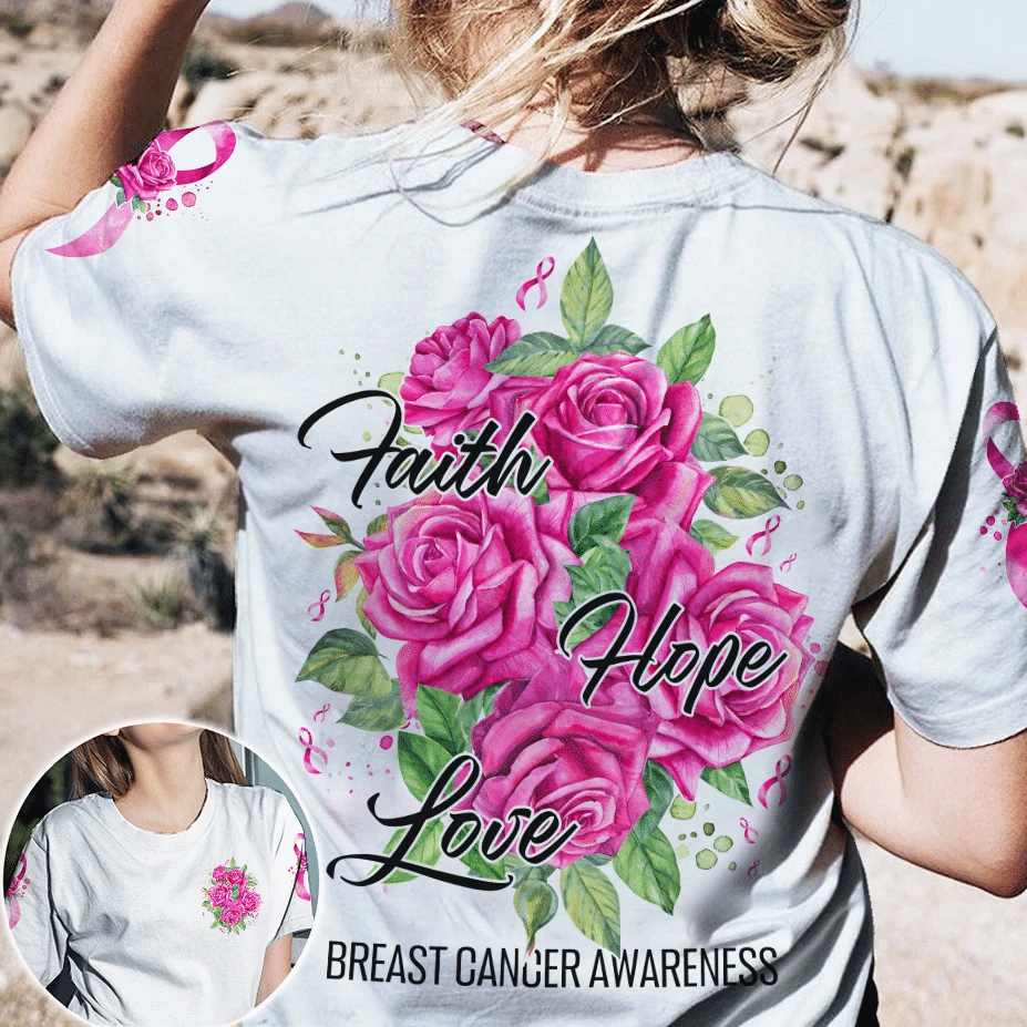 Rosen Glaube Hoffnung Liebe – T-Shirt und Hoodie zur Brustkrebsvorsorge (0822)