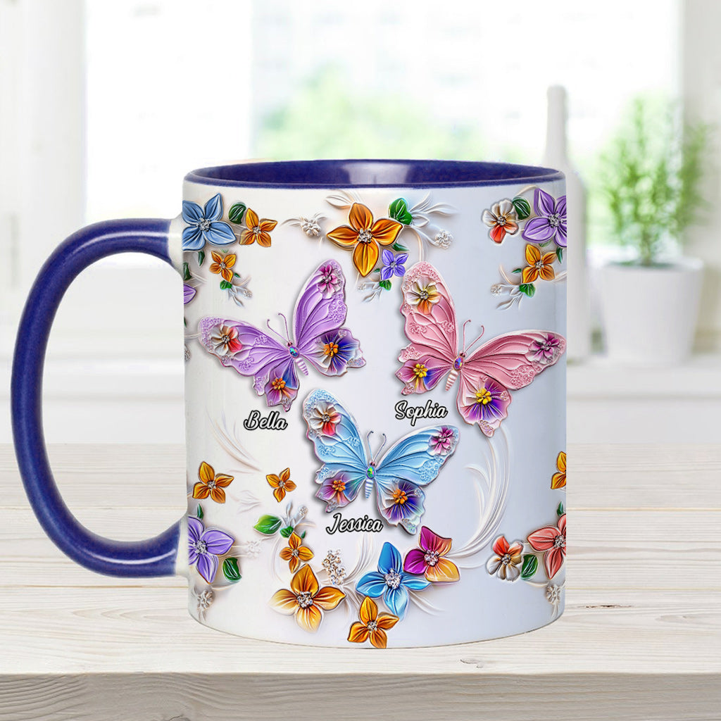 Sisters Are Like Butterflies - Personalized Bestie Accent Mug