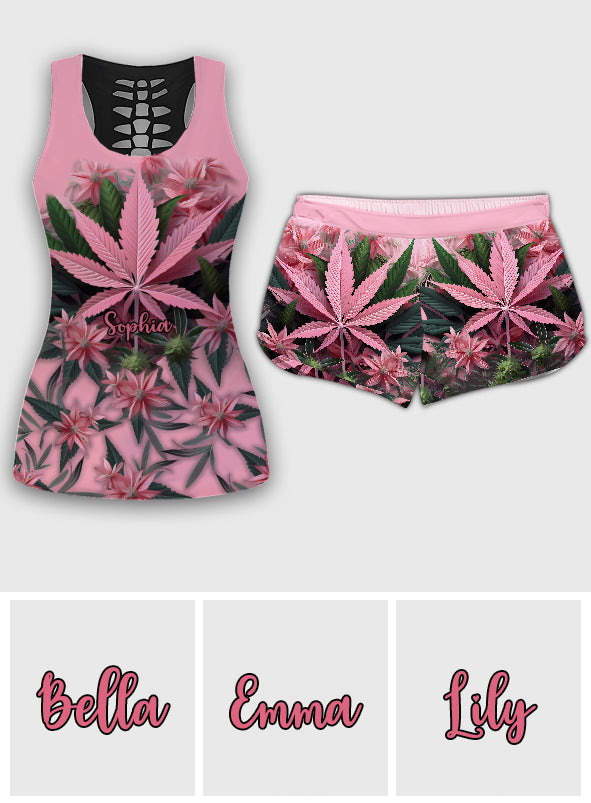 Pink Stoner Chick - Personalized Weed Hollow Tank Top and Women Shorts