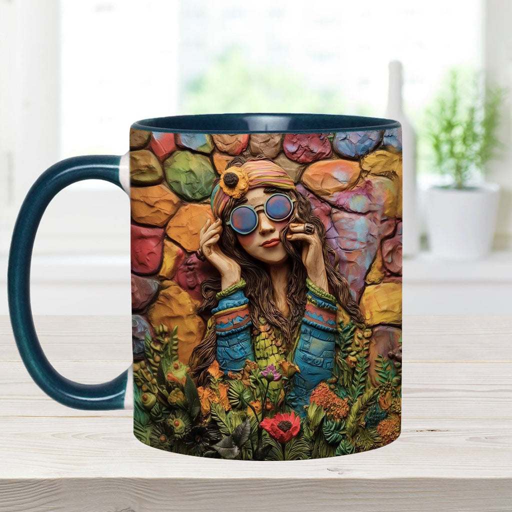 Hippie Girl Hippie Soul Peace Love - Personalized Hippie Accent Mug