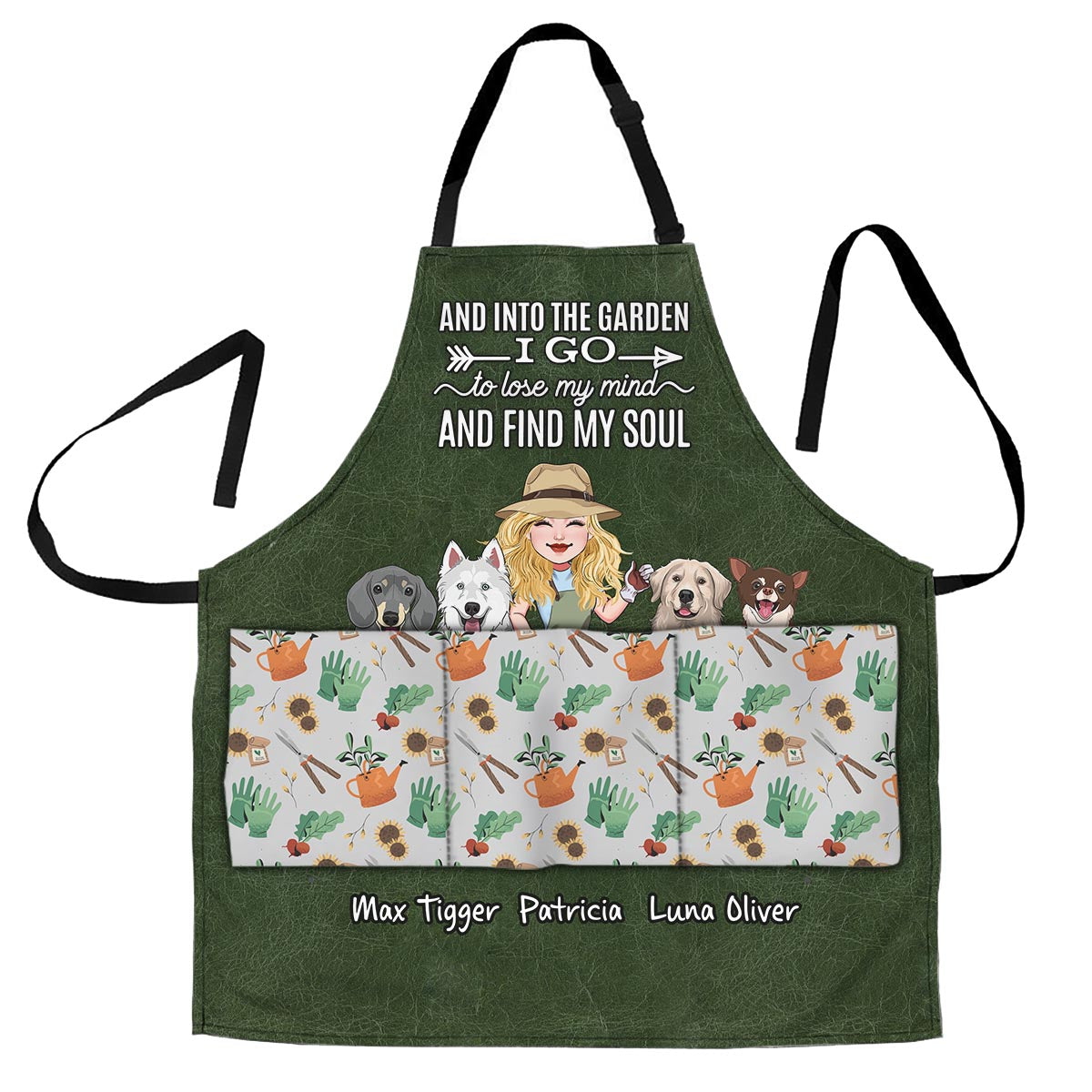 And Into The Garden I Go - Gardening gift for mom, wife, her, girlfriend, grandma, dog lover, cat lover - Personalized Apron