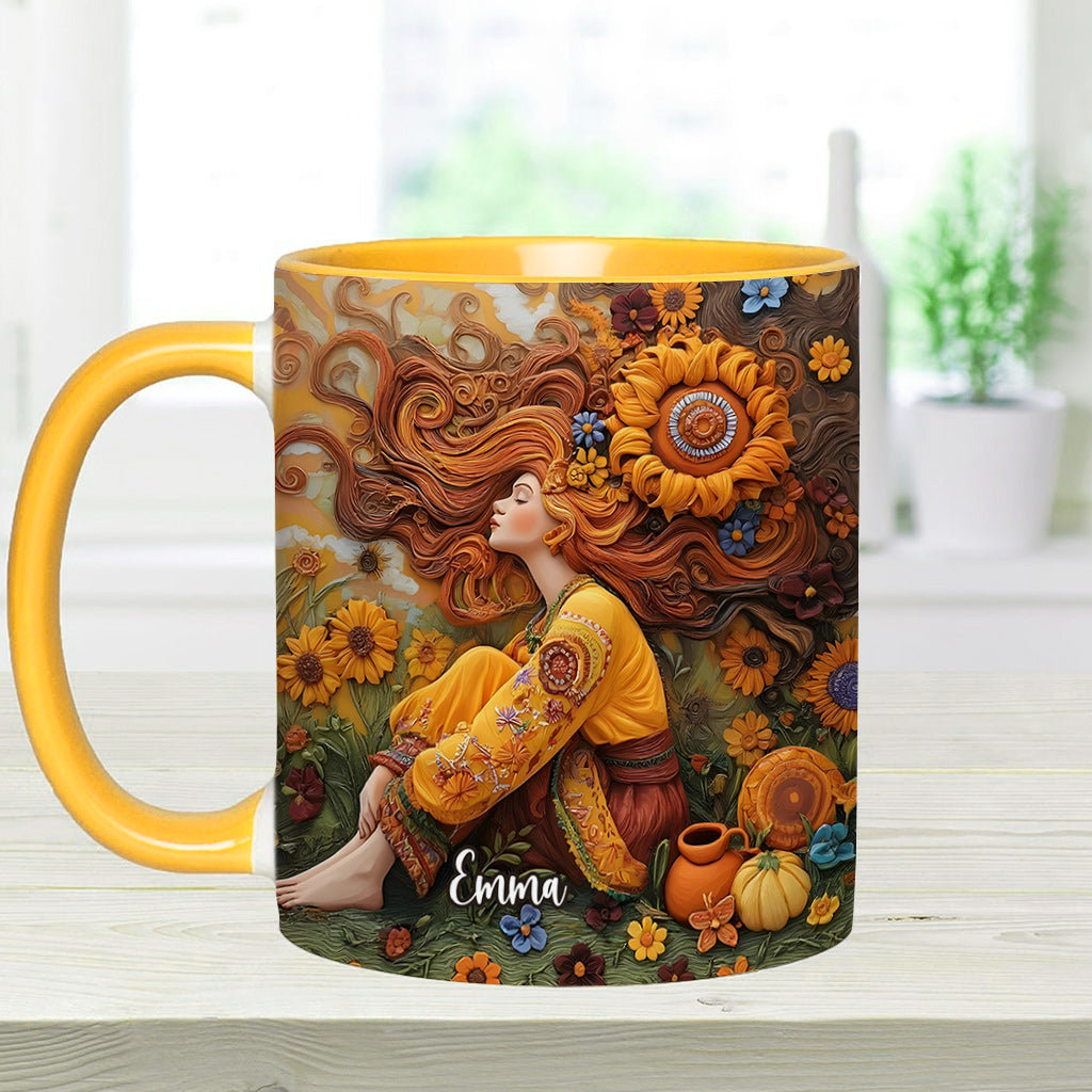 Hippie Girl Hippie Soul Peace Love - Personalized Hippie Accent Mug