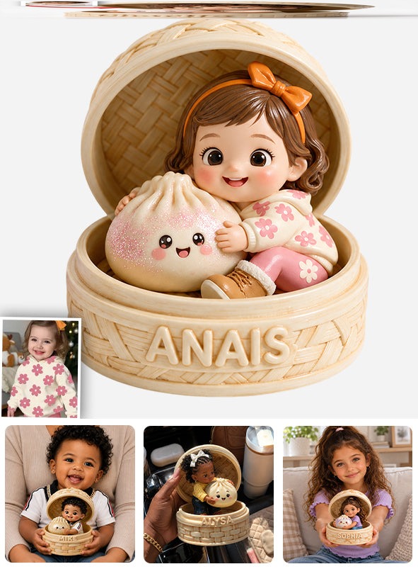 Cute Curly Haired Baby with Kawaii Dumpling Personalized 2-Sided Acrylic Plaque Custom Kids Keepsake Gift