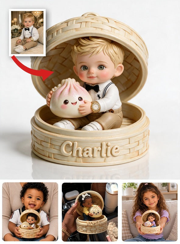 Adorable Personalized Blonde Baby Boy Bamboo Steamer 2-Side Printed Acrylic Plaque, Custom Kid Keepsake Gift