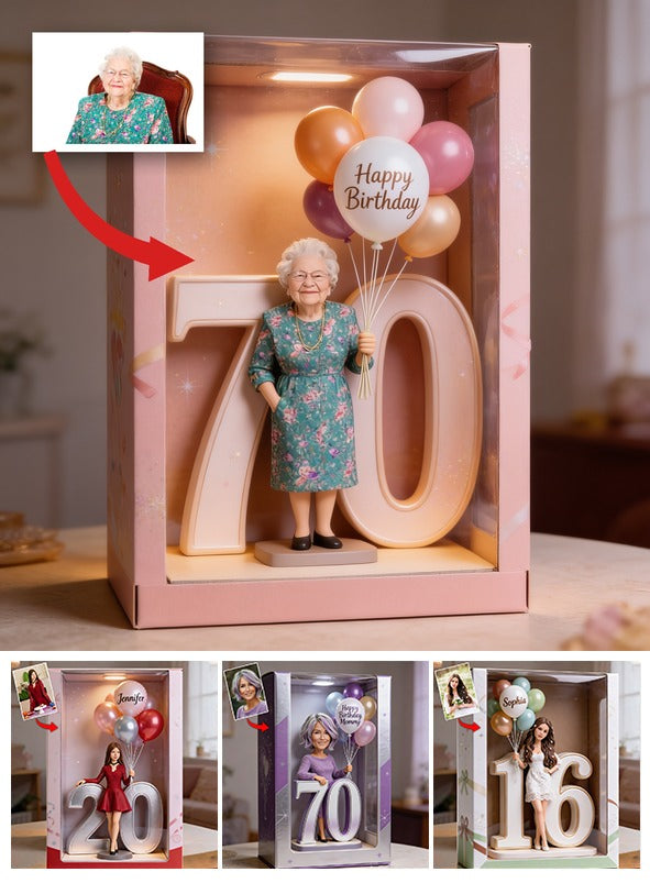 Personalized Smiling Elderly Man Milestone Birthday Acrylic Plaque with Balloons - Unique Custom 75th Birthday Gift for Dad or Grandpa