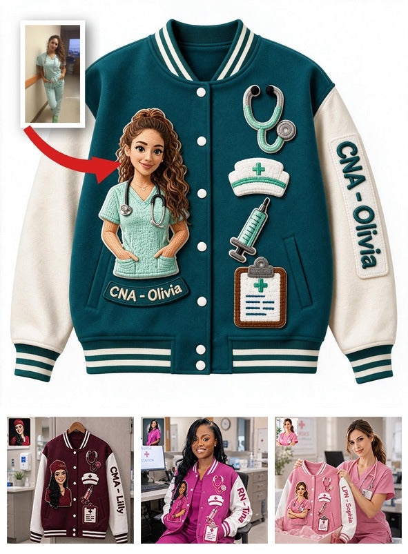 Personalized Latina Nurse Varsity Jacket Custom Nurse Life Appreciation Gift for CNA Healthcare Worker Casual Outerwear