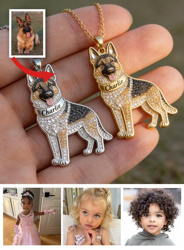 Personalized German Shepherd Shaped Metal Pendant Necklace Custom Engraved Pet Name Gift for Dog Lovers