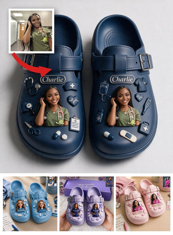 Personalized 3D Black Nurse Life Arch Support Clogs, Custom Comfort Work Shoes Ideal for Nurse Appreciation Gifts