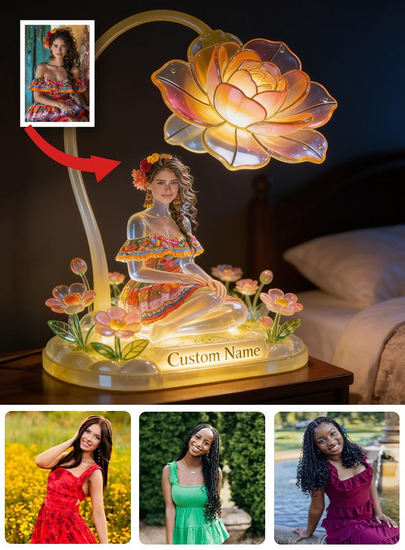Personalized Custom Name Folk Art Floral Latina Woman Acrylic LED Night Light, Self Love Bedroom Decor Gift