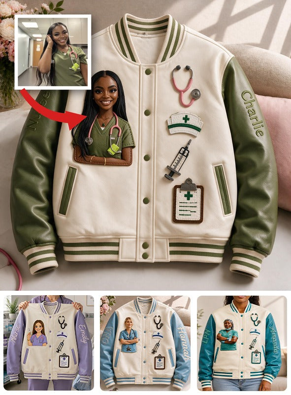 Personalized Black Nurse Varsity Jacket - Custom Medical Themed Appreciation Gift For Registered Nurse Healthcare Staff