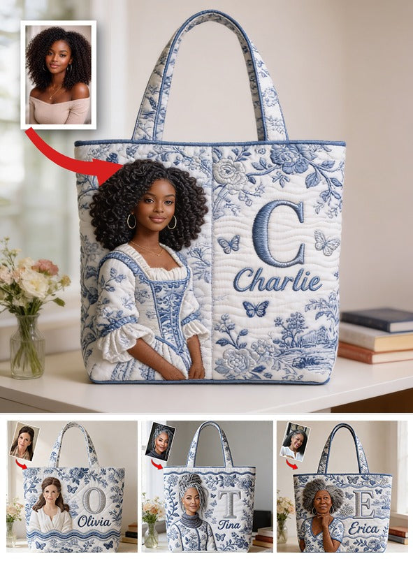 Personalized Custom Black Girl Portrait Monogram Quilted Tote Bag, Unique Self Love Gift for Everyday Use & Outings