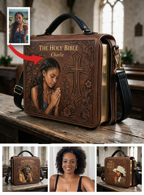 Personalisierte Foto Gebetende Junge Latina Leder Bibel Cover Tasche Geschenk