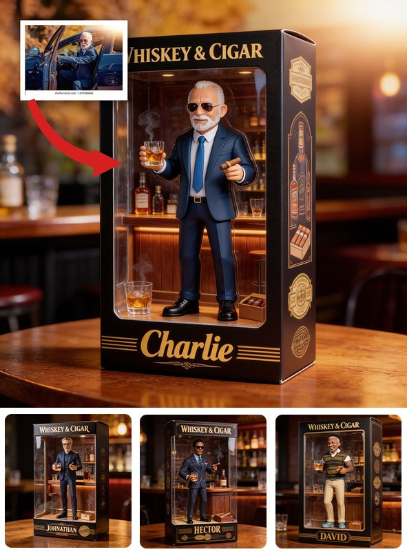 Plaque Acrylique Personnalisée Homme Latino Âgé avec Whisky & Cigare, Cadeau Bar Pour Lui