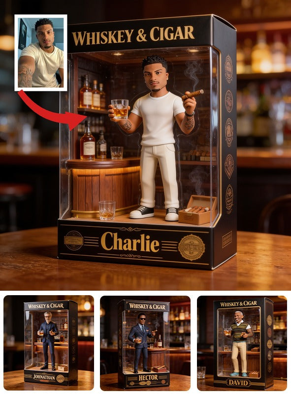 Personalized Whiskey & Cigar Character Shaped Acrylic Plaque Home Bar Gift For Latina Men