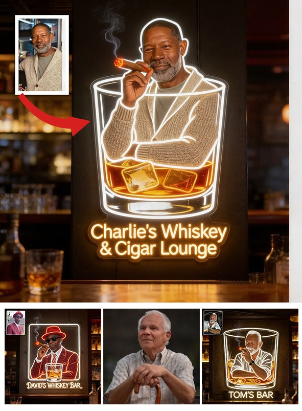 Panneau LED Acrylique Personnalisé pour Whisky & Cigares - Décor de Bar à Domicile