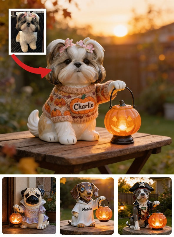 Personalized Fall Cute Shih Tzu Solar Acrylic Light Garden Decor Gift