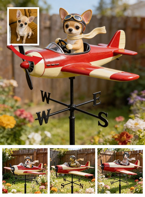 Custom Photo Cute Chihuahua Pilot Weather Vane, Garden Pet Lover Gift