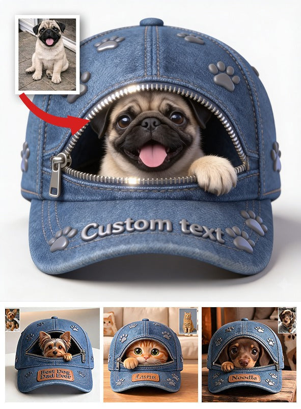 Custom Photo Flat-Faced Pug Puppy Classic Cap Dog Lover Gift