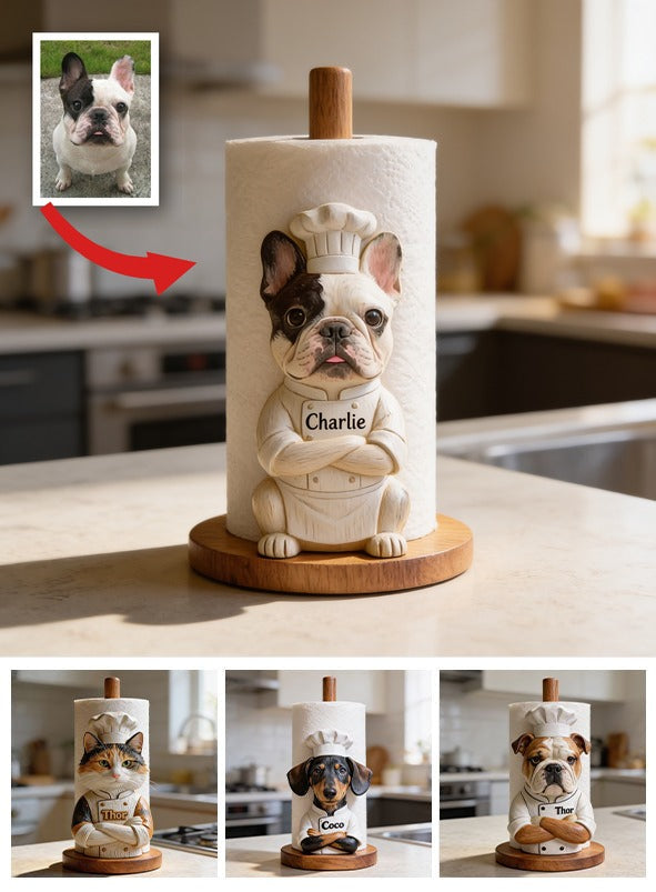 Personalized French Bulldog Chef Paper Towel Stand Kitchen Gift