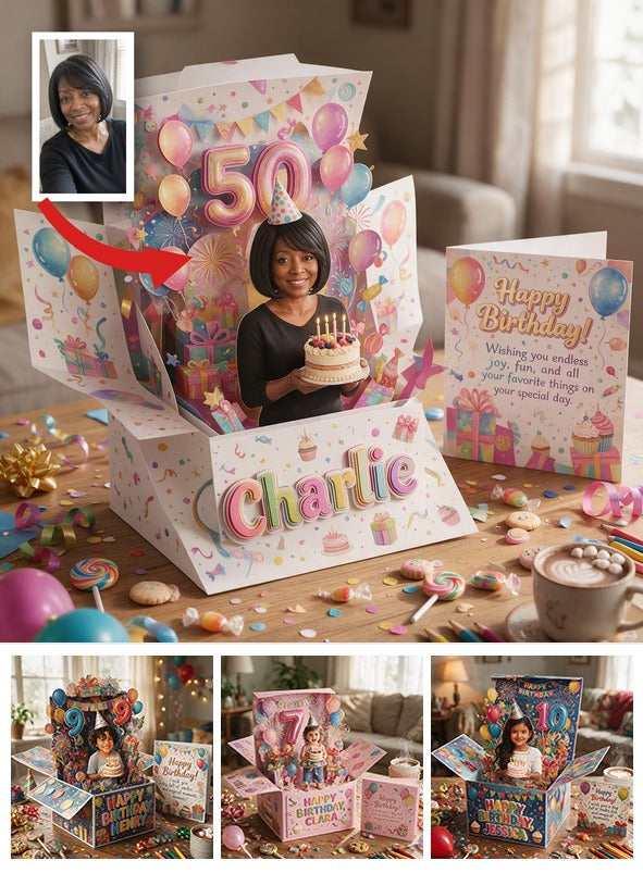 Personalized 50th Birthday Older Black Woman Pop Up Box Card Gift for Mom Grandma