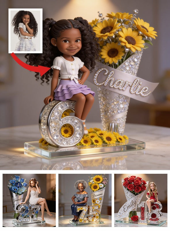Custom Photo Birthday Black Little Girl Sunflower Acrylic Plaque, Gift for Daughter Granddaughter Niece
