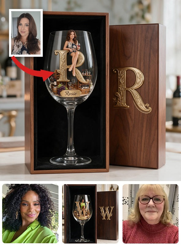 Personalisierte Weinglas-Set für ältere Frauen mit Holzbox - Geschenk für Weinliebhaber