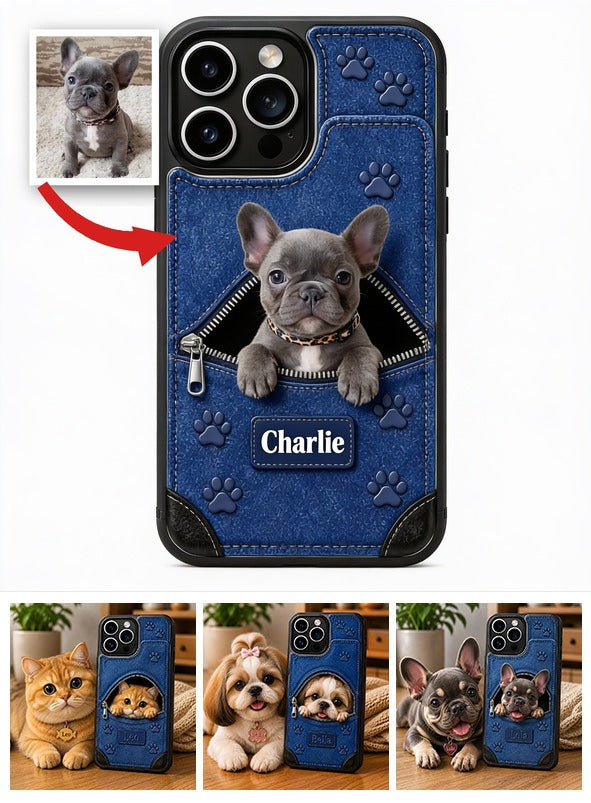 Personalisierte graue Französische Bulldogge Welpen Geldbörse Handyhülle Geschenk für Tierbesitzer