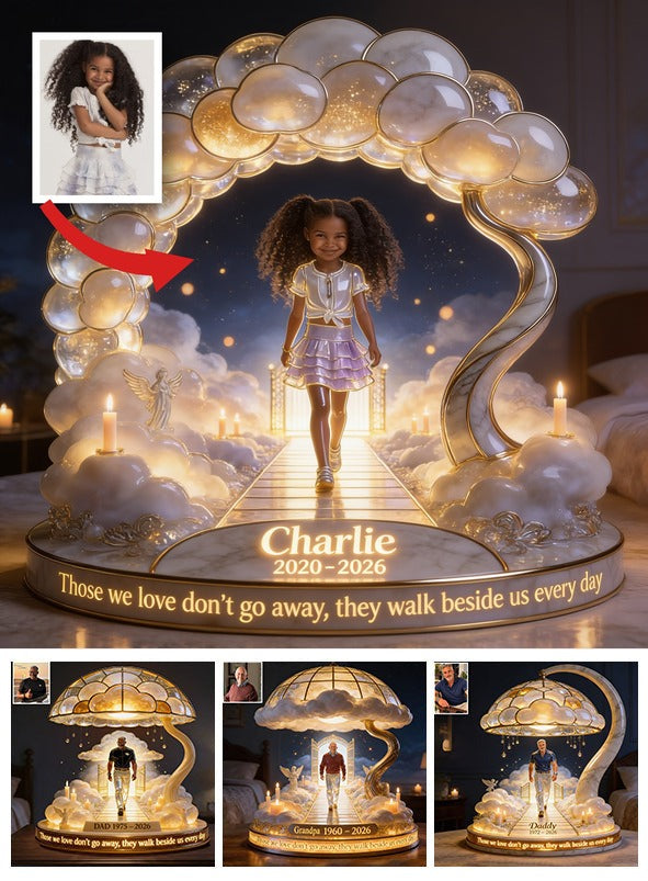 Personalized Black Little Girl Memorial Acrylic LED Night Light Remembrance Keepsake