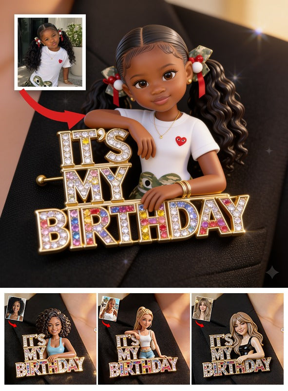 Épinglette en acrylique émaillée photo d'anniversaire personnalisée, cadeau pour fille, petite-fille, nièce
