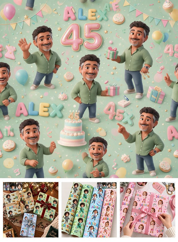 Personalized 45th Birthday Middle-Aged Latino Man Wrapping Paper Gift for Dad Husband Grandpa