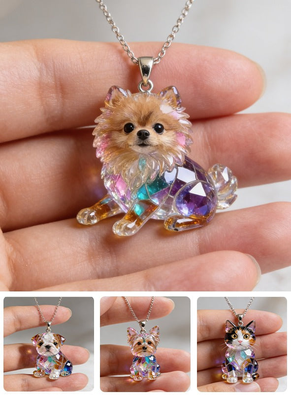 Custom Photo Fluffy Golden Tan Pomeranian Shaped Acrylic Pendant Necklace