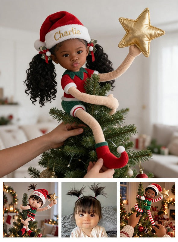Personalized Christmas Black Little Girl Posable Plush Doll, Gift for Daughter Granddaughter Niece