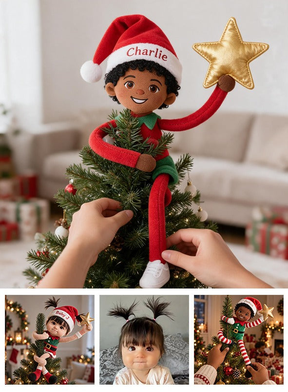 Personalized Christmas Black Little Boy Posable Plush Doll Gift for Family