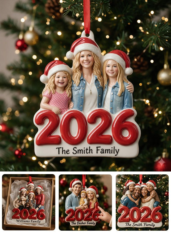 Custom Photo 2026 Christmas Single Mom Family 3D Resin Ornament