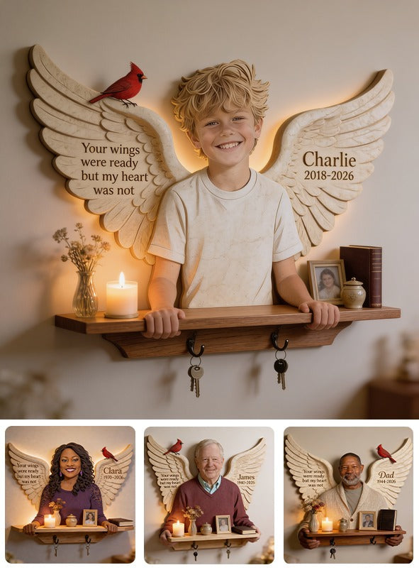 Personalized Little Boy Memorial Wooden Floating Shelf Wall Decor