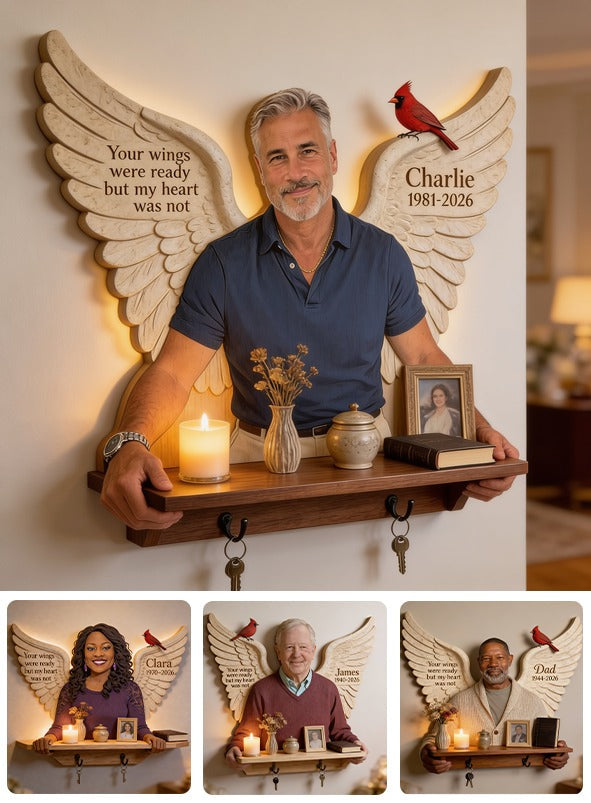 Personalized Middle-Aged Man Memorial Wooden Floating Shelf Sympathy Gift