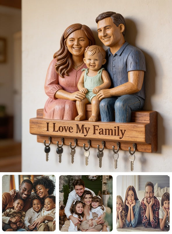Personalized Family Of Three Custom Wood Key Hanging Rack Home Decor Gift