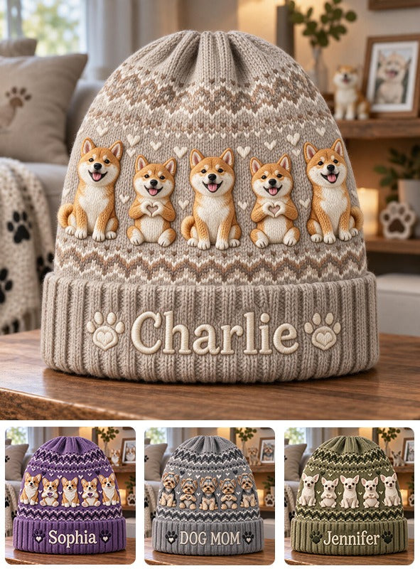 Personalized Tan and White Adult Shiba Inu Beanie Hat Dog Lover Gift