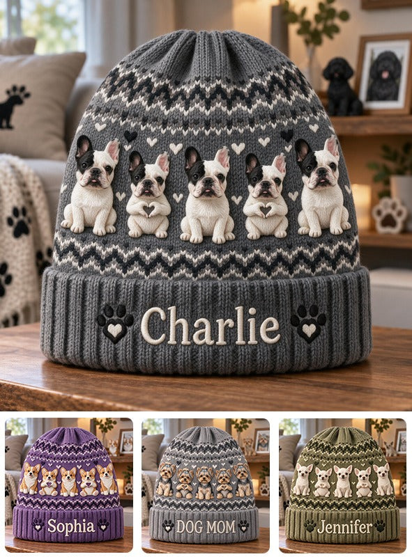 Personalized French Bulldog Beanie Hat Custom Dog Lover Winter Gift