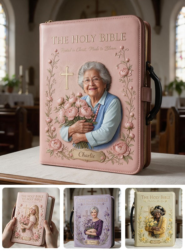 Personalized Older Latina Woman Leather Bible Cover Bag, Christian Gift for Mom Grandma Wife