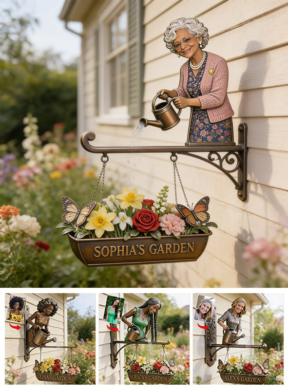Custom Photo Older Black Woman Gardening Wooden Wall Mount Sign Garden Decor Gift