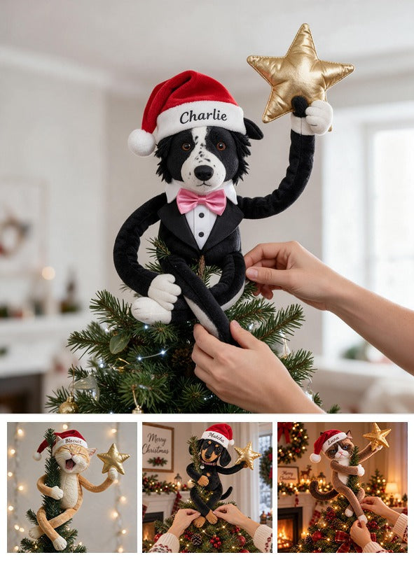 Personalized Christmas Border Collie Tuxedo Posable Plush Doll Tree Topper